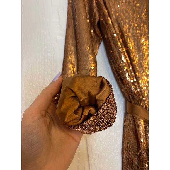 RAMY BROOK Hallie Belted Bronze Sequin Crew Neck Shift Dress US XS NWT - Picture 10 of 12